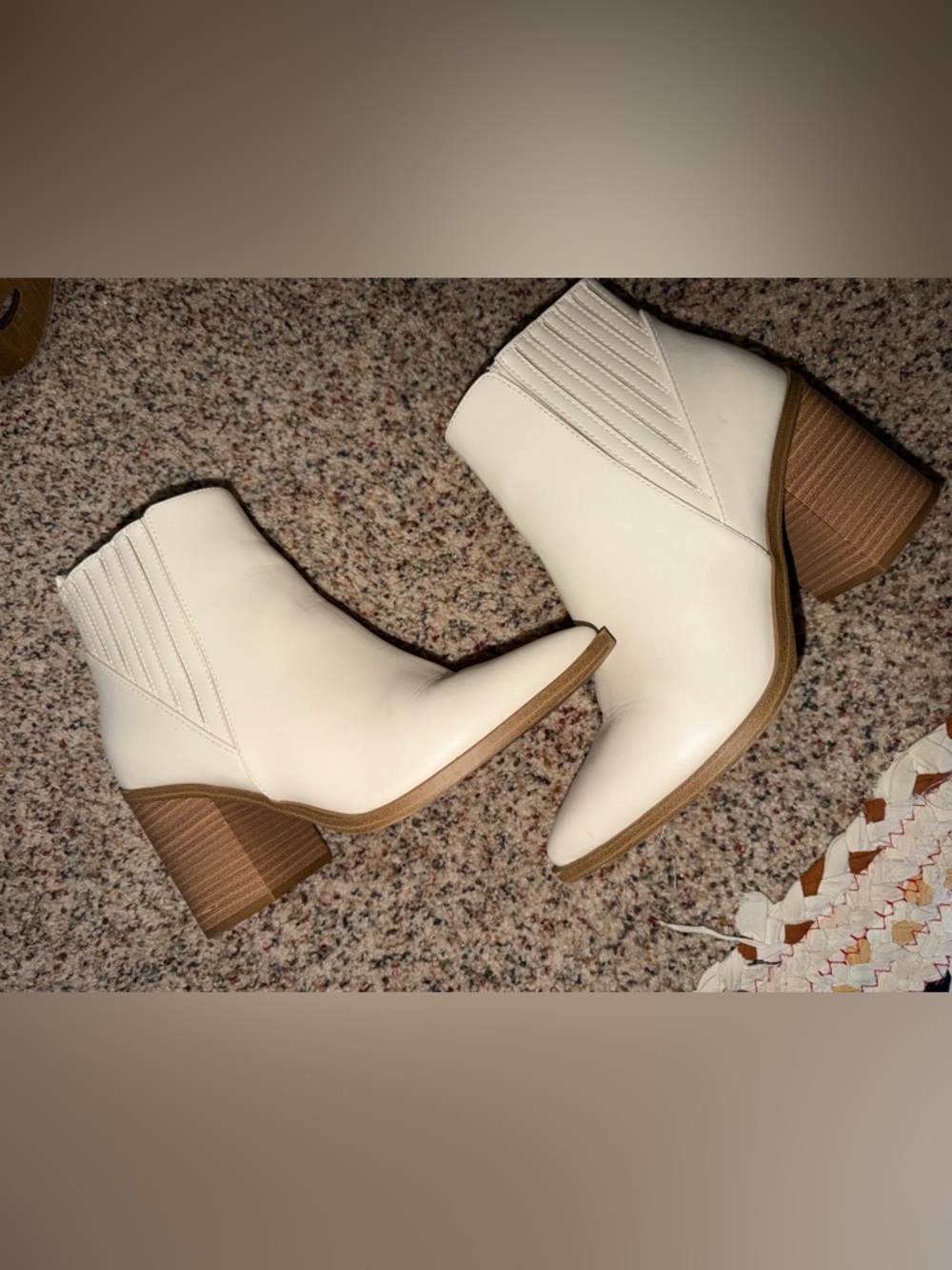 Soda Cream Ankle Boots with Stacked Brown Heel
